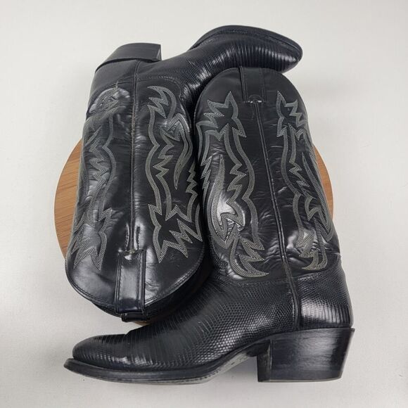 Justin Black Teju Lizard Exotic Skin Western Boots 9302 Women's Size 6.5 D USA - Picture 11 of 16